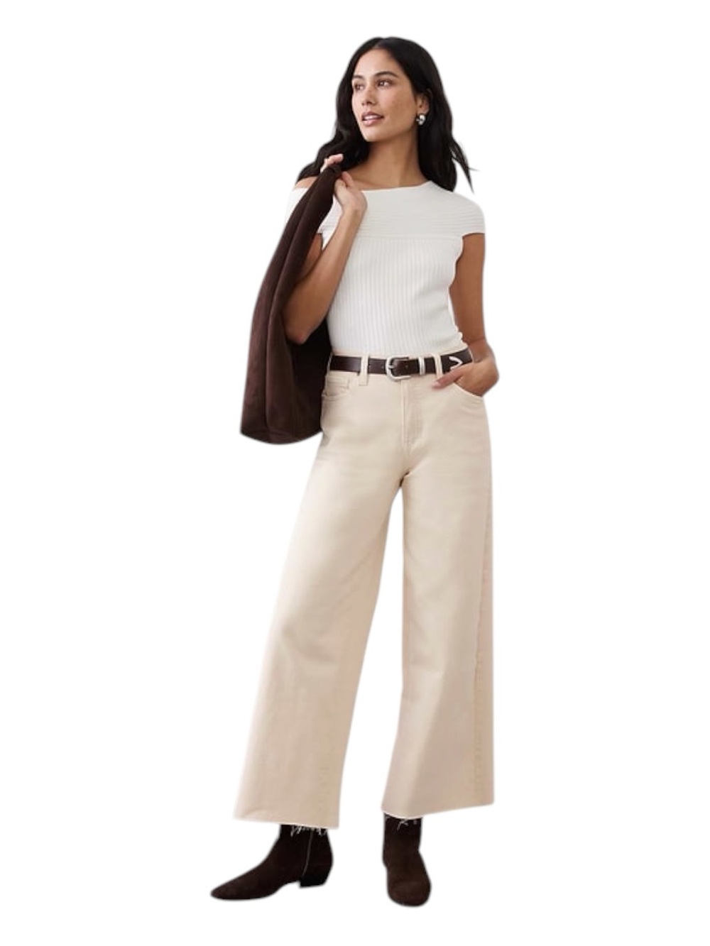 Banana Republic Wide-Leg High-Waist Cropped Jeans in Ecru Size 14
